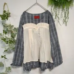 somari グレー系チェック 長袖ミニワンピース