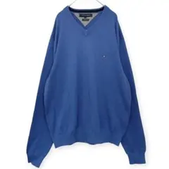 【大きいサイズ XL】 トミーヒルフィガー ニット ブルー プレミアムリネン