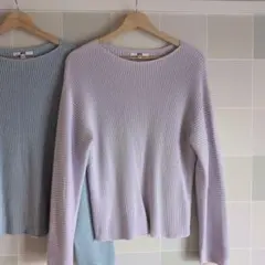 UNIQLO リブニット 長袖 ライトブルー パープル 2点セットのサムネイル