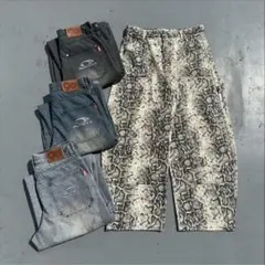9090 デニムパンツ ダブルニー ワイド ブラック - メルカリ