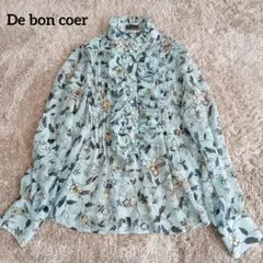 【美品】De bon coer 花柄 長袖ブラウス フリル ブルー　シフォンのサムネイル