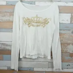 【COLZA】ゴールド王冠デザインの白のカットソー　長そで　L