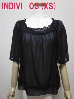 インディヴィ シフォンブラウス 05(XXS) ブラック薄手 透け感あり
