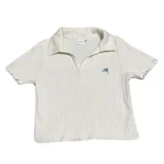 MOUSSY リブ編み ホワイトポロシャツ 半袖