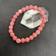 【限定】天然石パワーストーン　ピンクカルセドニー多面カットブレスレット　8㎜