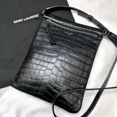 美品 サンローラン クロコエンボス レザーサコッシュ　ブラック 斜め掛け 2025年最新】Saint Laurent メンズ ショルダーバッグの人気アイテム