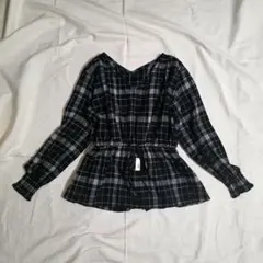 未使用　AZULbyMOUSSY 黒チェック柄 ペプラム ドロスト　平成ギャルのサムネイル
