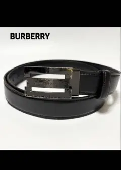 バーバリー　メンズ　ベルト　ロゴ　刻印　シルバーバックル　レザー　黒