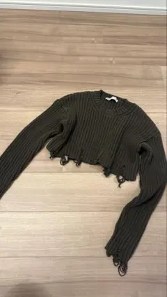 ZARA デザインニット　Y2K クロップト　ダメージ加工