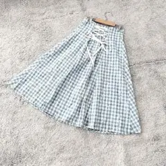 B2764【トッコクローゼット】フレアスカート/Aライン/チェック柄/レース/Mのサムネイル
