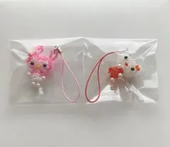 キティ　マイメロ　ビーズ　ストラップ　キーホルダー