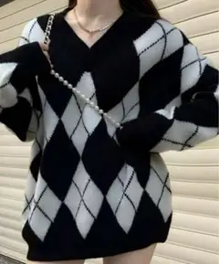 SHEIN Honeyspot 格子柄ドロップショルダーオーバーサイズセーター