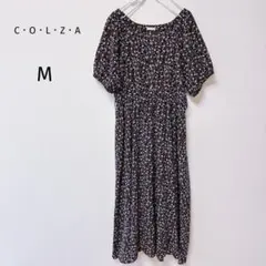 コルザ　花柄ロングワンピース　ネイビー　M フレアワンピース　フェミニン