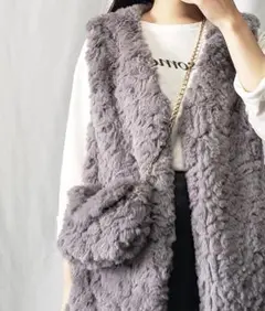 me+em select 【ミニバッグSET】フェイクファーベスト　グレー