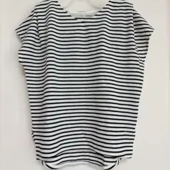 グローバルワーク カットソー フレンチスリーブ ボーダー L 白黒 休日