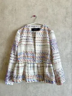 【美品】ZARA ザラ　ノーカラージャケット　ホワイト　ペプラム　Sのサムネイル