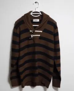 IKKA メンズ ニット M ブラウン×ブラック ボーダー柄 トグルネック 美品