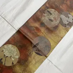 Y3751 花　螺鈿　袋帯 正絹 六通 訪問着 色無地　付下　入学式　茶系　金