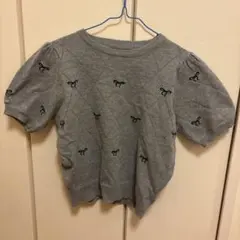 GRL リボン刺繍 半袖ニット グレーのサムネイル