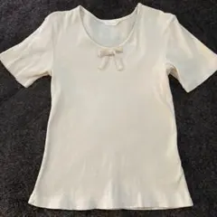 INGEBORG 半袖リブTシャツ リボン刺繍 アイボリーのサムネイル
