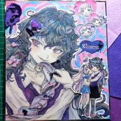 手描きイラスト 401】オリジナルアナログ原画色紙「ゴシック黒猫メイド