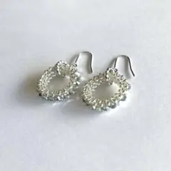 スワロフスキーサークルピアス★メタリックシルバー