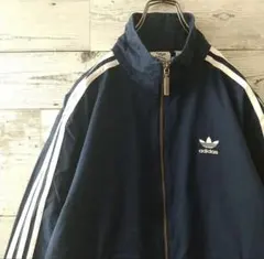 アディダス 刺繍ロゴ サイドライ コットンジャケット M ネイビー