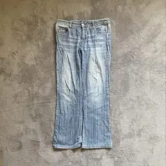 フレアパンツ フレアデニム ストライプ レディースL 淡青 アメカジ Y2K