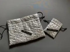 シルバー キルティング 巾着バッグ 2点セット