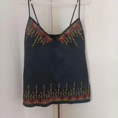 綿スパンコール入り刺繍タンクトップ