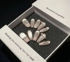 リボン付きピンクネイルチップ10個セット