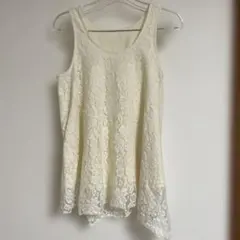 (3)イング　アラマンダ　アイボリー レース ノースリーブチュニック 38サイズ