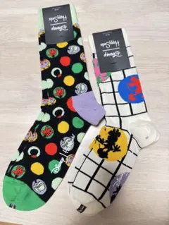 【新品】ハッピーソックス　ディズニー　新品　メンズ　靴下(ブラック/ホワイト)
