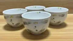 【銘有 4客セット】湯呑み 白磁 汲み出し 湯のみ 和食器 煎茶器 植物柄