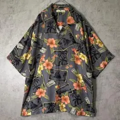 Tommy Bahama 高級 シルク アロハシャツ 花柄 総柄 木ボタン 開襟のサムネイル