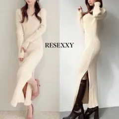 RESEXXYリゼクシースリットタイトニットワンピースアイボリー