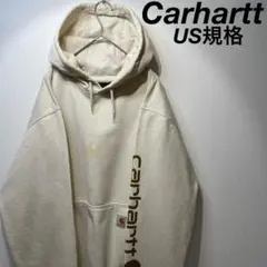 【US規格】希少 Carhartt 袖ロゴ スウェット パーカー ベージュ M