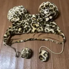 ヒョウ柄ミニーマウス帽子