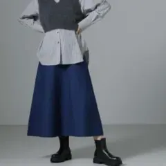 【NANO universe】総針ニットフレアスカート ブルー