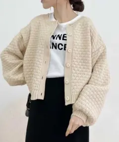 【美品】mily bilet 2wayぽこぽこ軽量クロップド丈ニットカーディガン