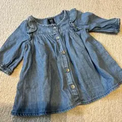 【美品】GAP デニム フリル付きボタンシャツ 0-3ヶ月