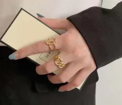 L55☆美品☆2個セット指輪☆ゴールド ペアリング フリーサイズ 308