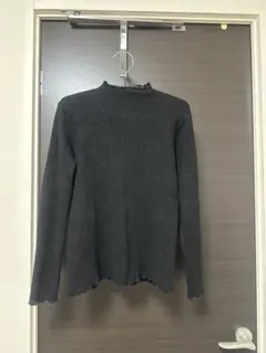 未着用　リブ編みフリルネック長袖セーター FREE 黒