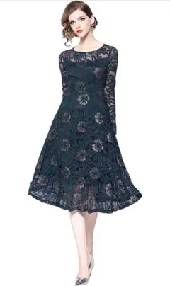 【限定価格】ワンピース ドレス ロングドレス 長袖 透かし彫り