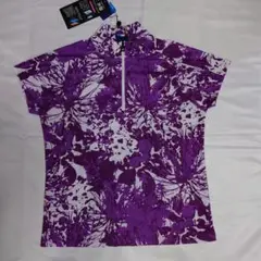 紫の花柄ハーフジップシャツ oclunlc