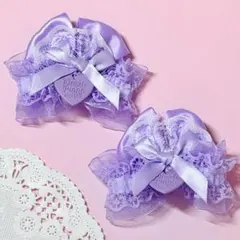 【オープン記念価格】 パープル フリル リボン ヘアクリップ 2個セット