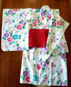 【帯付き】子供用浴衣 あさがお柄 5〜6才 110cm