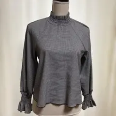 ZARAチェック柄スタンドカラーブラウス シャツ