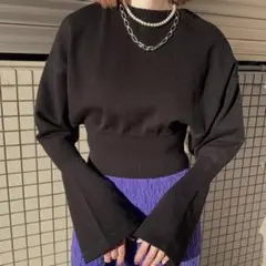 Ameri NECK GATHER RIBBON KNIT TOP FREE