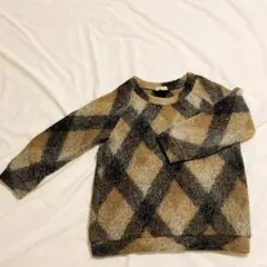 ダイヤモンド柄 長袖ニットセーター ベージュ